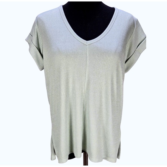 rag & bone Tops - Women's rag & bone NWT Small The Knit Vneck Tee Seafoam Ribbed Top Coastal